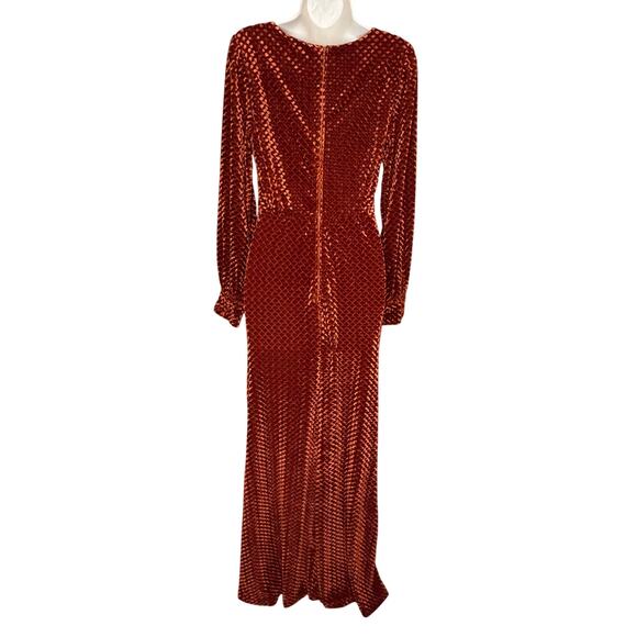 Unique Vintage Burnt Orange Velvet Gown - Picture 4 of 7